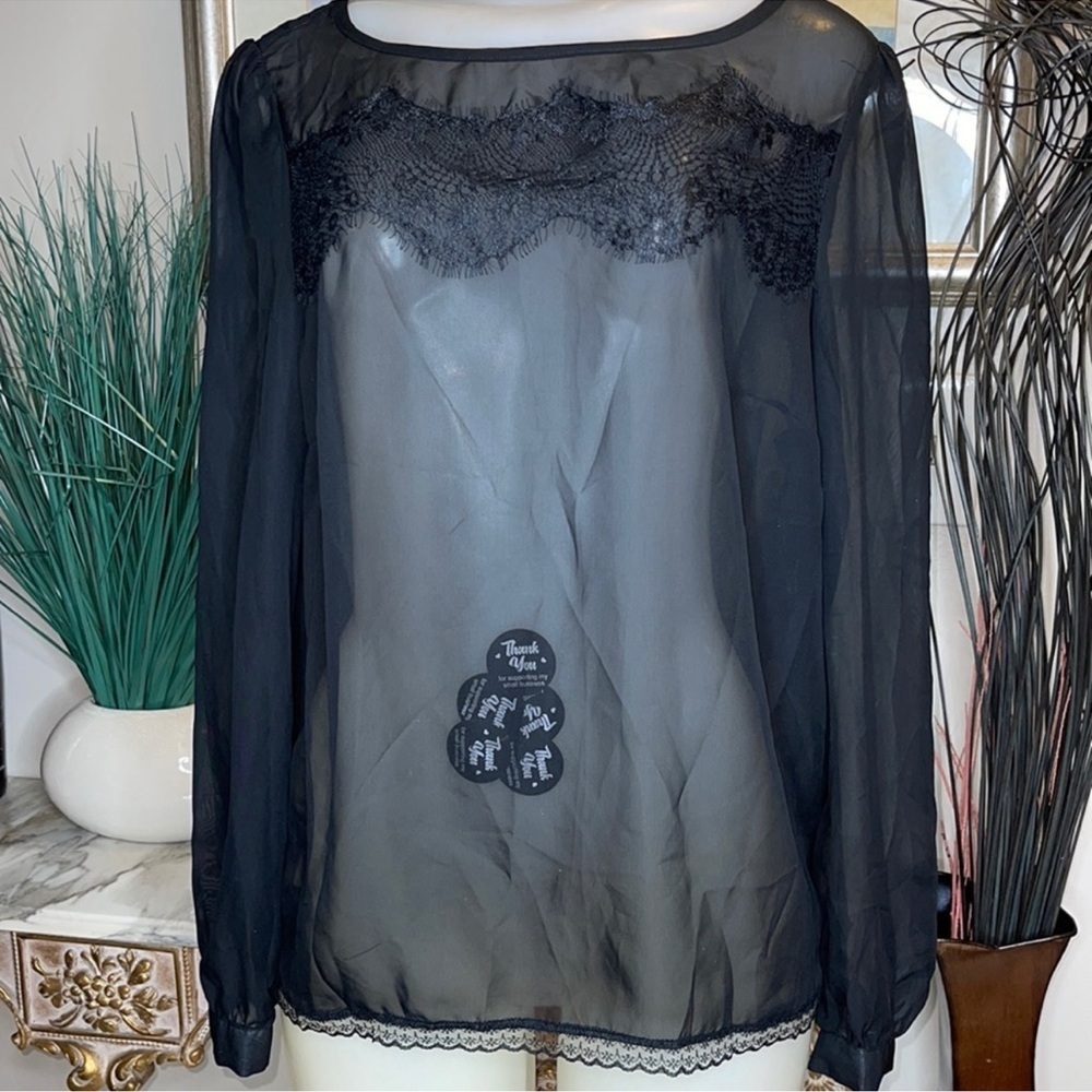 Body Flirt Elegant Black Lace Sheer Blouse Size 40